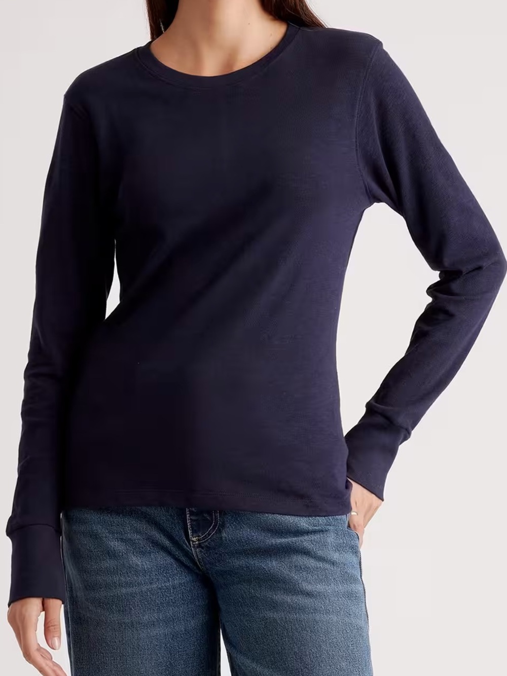 Quince NWOT 100% Organic Cotton Slub Long Sleeve Tee Navy Blue Large